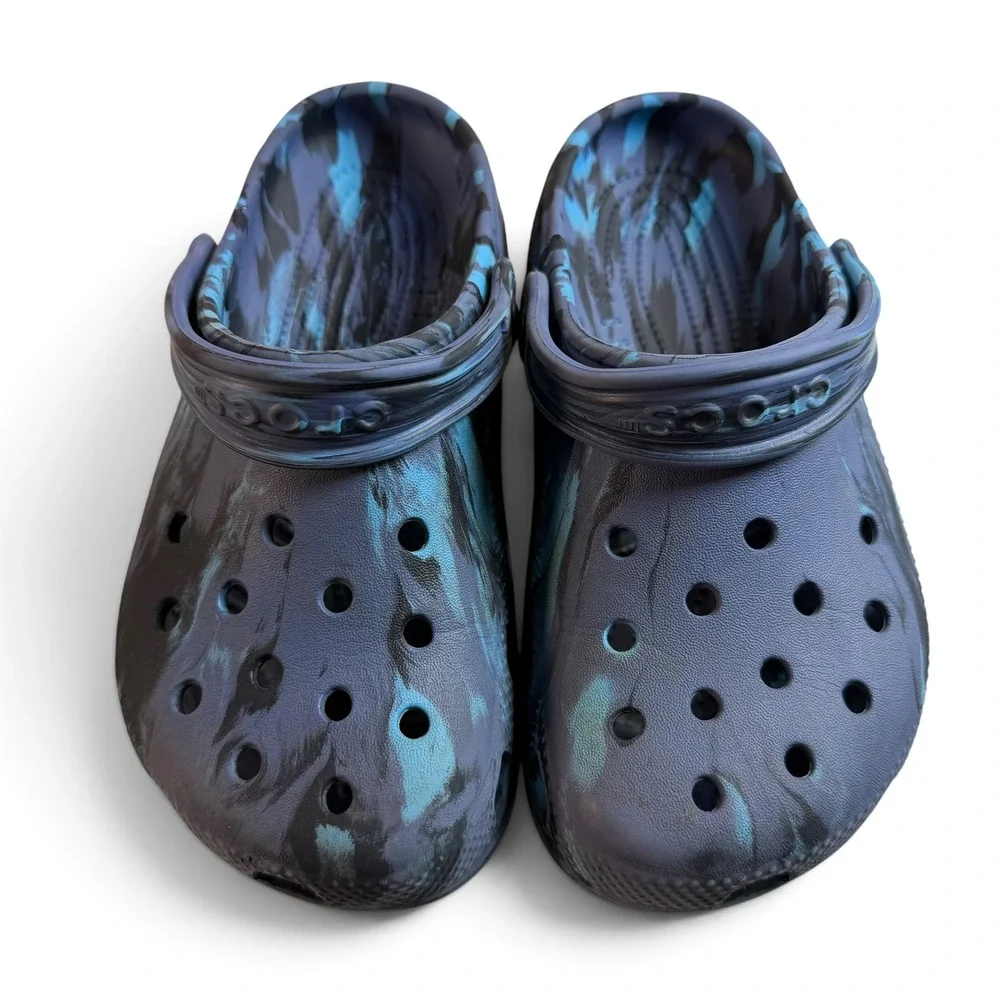 Crocs Classic Marbled Clog Blue Black Swirl Water Shoes Kids J2